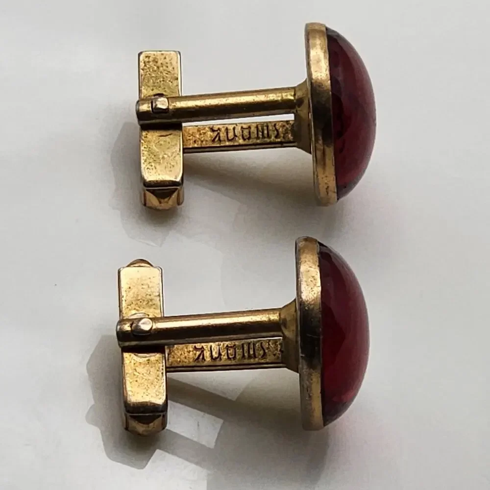 Antique Vintage Swank Gold Red Cufflinks Cuff Links
